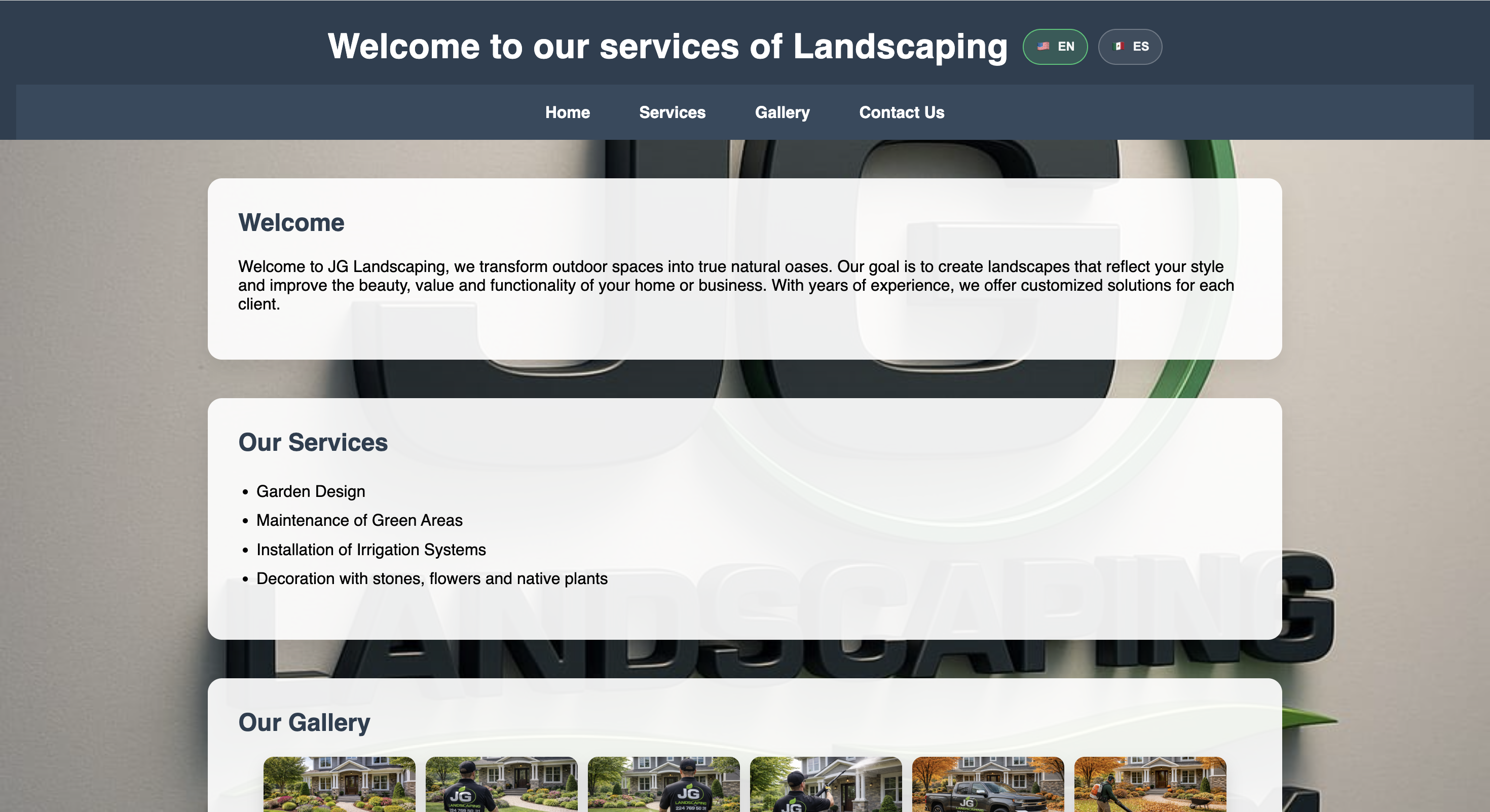 JG Landscaping website screenshot