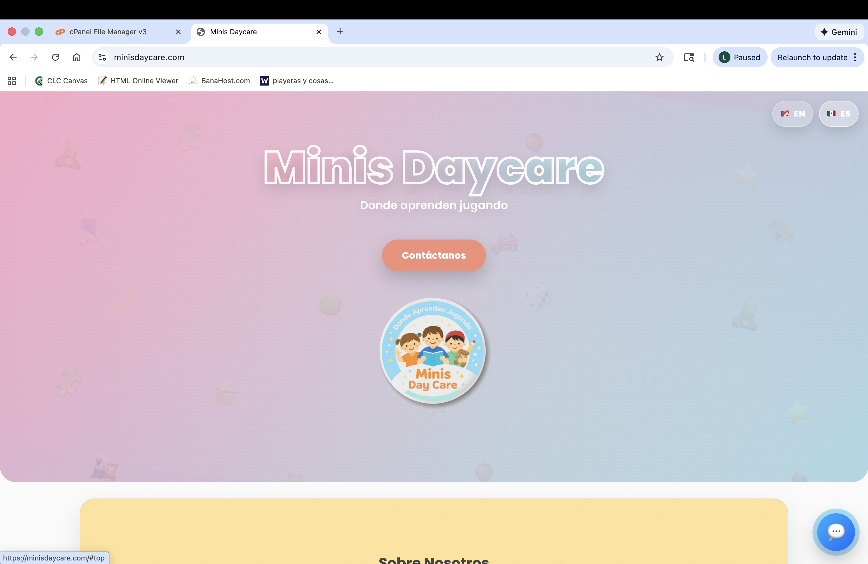 Minis daycare website screenshot